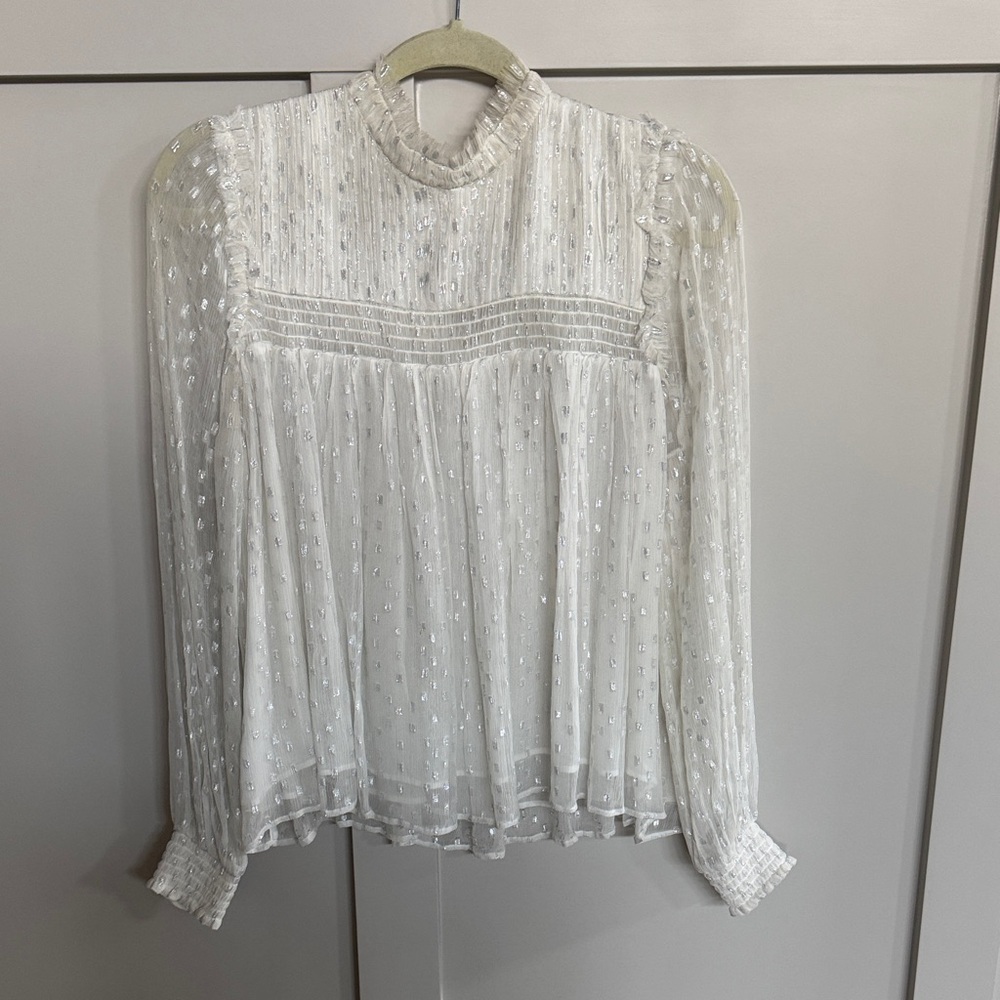 Frame Denim White Pleated Ruffled Blouse